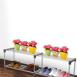 Decent Hut Brown & Silver Toned Stainless Steel Foldable 4 Shelves Shoe Rack-image-37