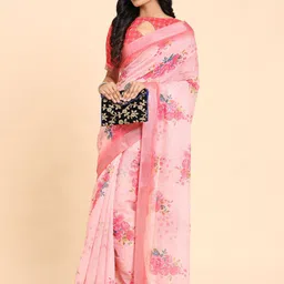 BAPS Floral Pure Linen Saree-image-84