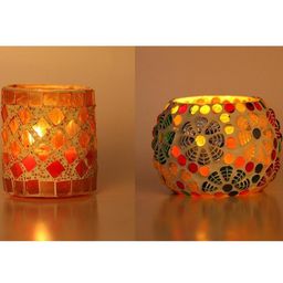 Somil Vibrant Multicolor Glass Candle Holder Add A Touch Of Magic To Diwali, Parties & Candlelight Dinners, Size-7 X 7 X 7 Cm , 8.5 X 8.5 X 7 Cm Pack OF 2-image-8