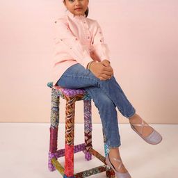 Sangria Girls Floral Embroidered Cotton Seersucker Shirt-Style Top-image-77