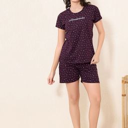 QUIRA Women Geometric Printed Round Neck T-shirt & Shorts-image-68