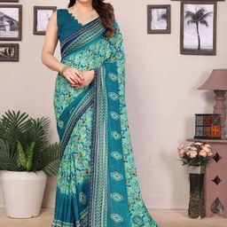 Moda Rapido Floral Beads and Stones Poly Georgette Saree-image-91