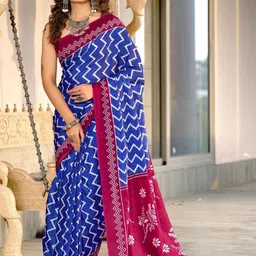 Suha Blue Pure Cotton Printed Block Print Sarees-picture-45