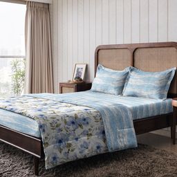 The Happy Pod Blue Abstract Pure Cotton 144 TC Flat King Bedsheet With 2 Pillow Covers-image-11