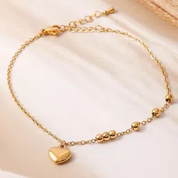 Rubans 18K Gold Plated Stainless Steel Tarnish-Free Waterproof Heart Charm Anklet-43