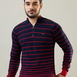 TIM PARIS Men Striped Mock Collar Pullover-picture-29
