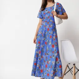 Raabta Fashion Women Floral Printed Short Sleeve Fit & Flare Maxi Dress-image-44