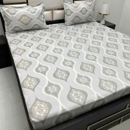 Pure Decor Blue & Grey Ethnic Motifs 250 TC Queen Bedsheet with 2 Pillow Covers-image-71