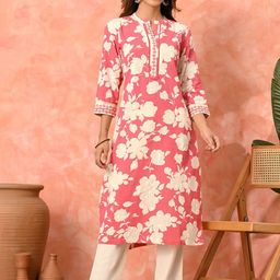Sangria Women Floral Printed Cotton Kurta with Trousers-22