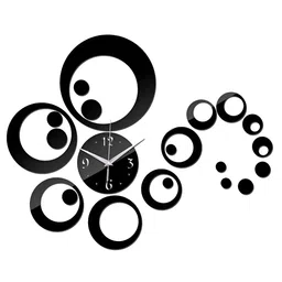 upkaranwale Black 3D Morden Art Circles Pattern Wall Sticker Clock-11