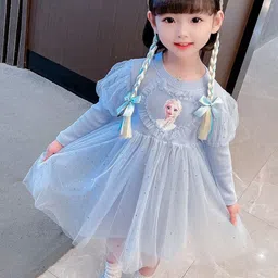 YK Girls Solid Self Design Fit & Flare Knee Length Dress-image-74