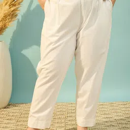 Moda Rapido Women Plus Size Pleated Mid-Rise Pure Cotton Trousers-picture-12