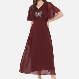Moda Rapido Embellished Flared Sleeve Georgette Fit & Flare Midi Dress-image-21