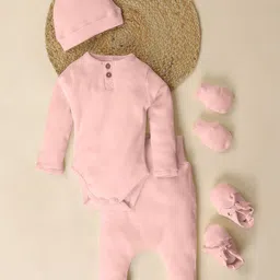 Moms Home Infant Set of 5 Pink Baby Essential Ribbed Baby Apparel Gift Clothing Set-17