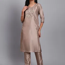 BANJANAN Women Ethnic Motifs Embroidered Regular Sequinned Kurta with Trousers-picture-2
