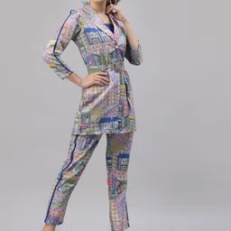 Get Glamr Printed Coat & Crop Top With Trousers Co-Ords image 3