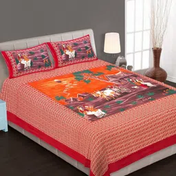 Aura Orange & Red Printed Pure Cotton 144 TC Queen Bedsheet Set 2.10 m X 2.30 m-image-42