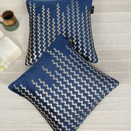 HOSTA HOMES Blue & Gold-Toned Set of 2 Floral Velvet Square Cushion Covers-image-22