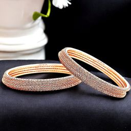 FEMMIBELLA Set Of 8 Rose Gold-Plated CZ Studded Bangles-16