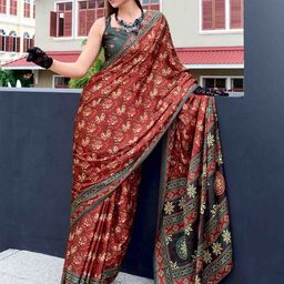 DIVASTRI Ajrak Printed Satin Saree-31