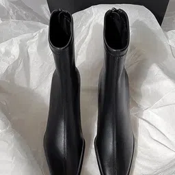 Alamode By Akanksha Women Black Desse Short Leather Statement Ankle Boots-image-54