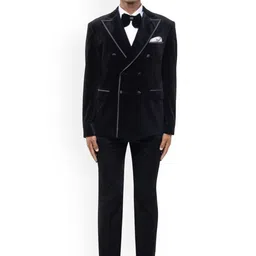 SDS By Kushal Shah Velvet Peak Lapel Double Breasted Tuxedo Three-Piece Suit-picture-33