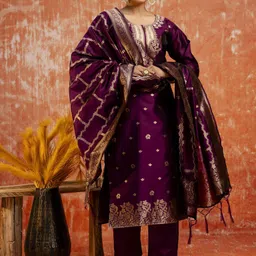 VredeVogel Women Embroidered Regular Kurta with Trousers & With Dupatta-picture-16