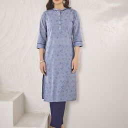 Anouk Women Floral Printed Mandarin Collar Cotton Straight Kurta-picture-30
