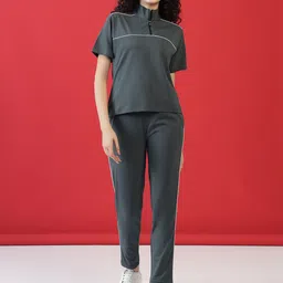 PRRODALITY Pure Cotton Polo Collar Neck T-shirt With Trousers Co-Ords-24