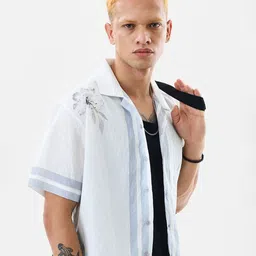 Snitch Men Relaxed Fit Floral Printed Cuban Collar Casual Shirt-image-15