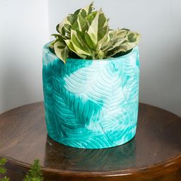 Greyt Blue Textured Cement Leaf Imprint Planter-picture-58