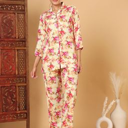 Tissu Women Printed Lapel Collar Shirt and Pyjamas Night suit-image-94