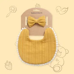 Polka Tots Infants Embroidery Cotton Headband With Reversible Bib Set-11