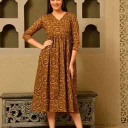 DECKEDUP Print Fit & Flare CottonMidi Dress-image-5