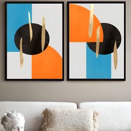 Myntra Elegant Homes Blue & Orange Set of 2 Piece Canvas Abstract Wall Paintings-image-70