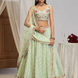 JIHU CULTURE Embroidered Thread Work Semi-Stitched Lehenga & Unstitched Blouse With Dupatta-picture-36