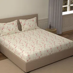 Portico Garden of Eden Cream Printed Cotton 300 TC Super King Bedsheet Set 2.74 x 2.74m-26