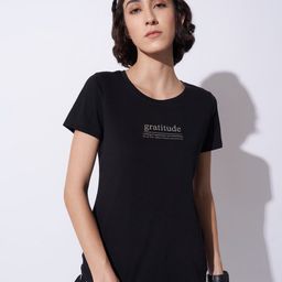 Ajile by Pantaloons Women Typography Printed Round Neck Cotton T-shirt-15