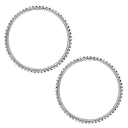 TEEJH Set Of 2 Silver-Plated Artificial Stones and Beads Studded Oxidised Bangles image 2