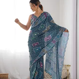 CANIZZARO Women Bandhani Printed Mirror Work Saree-picture-29