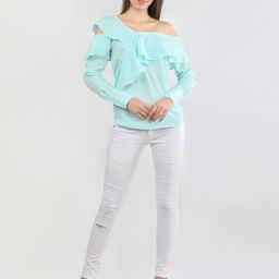 DELIS Off-Shoulder Monochrome Georgette Top-image-63