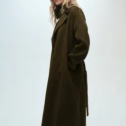 MANGO Notched Lapel CollarFront-Open Longline Handmade Overcoat with Belt image 4