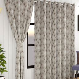 Florida Brown & Beige Floral Printed Black Out Long Door Curtain-2