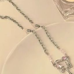 FIMBUL Silver Plated Artificial Stones Studded & Beaded Heart Shaped Minimal Chain-picture-2