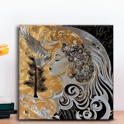 OLIVE TREE Gold Toned & Grey Women Canvas Painting Wall Art-picture-21