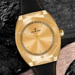 Franktime Men Brass Dial & Leather Straps Analogue Watch FT-0007 G-48