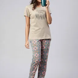Ramraj Women Printed Pure Cotton T-shirt & Pyjamas Night suit-image-37