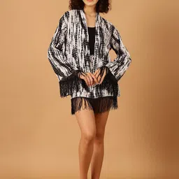 Blissence Fringed Robe & Skirt Cover Up Set-image-89