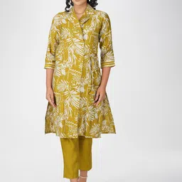 Bindigasm Floral Printed Shirt Collar Tunic With Trousers-image-9