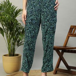 Oxolloxo Women Floral Printed Smart Loose Fit Easy Wash Cargos Trousers-image-48